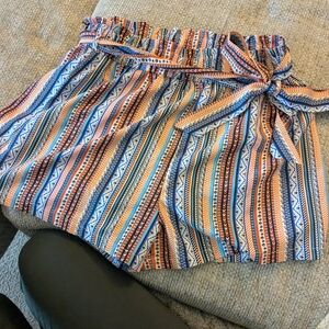 SHEIN High Waist Blue and Orange Striped Shorts